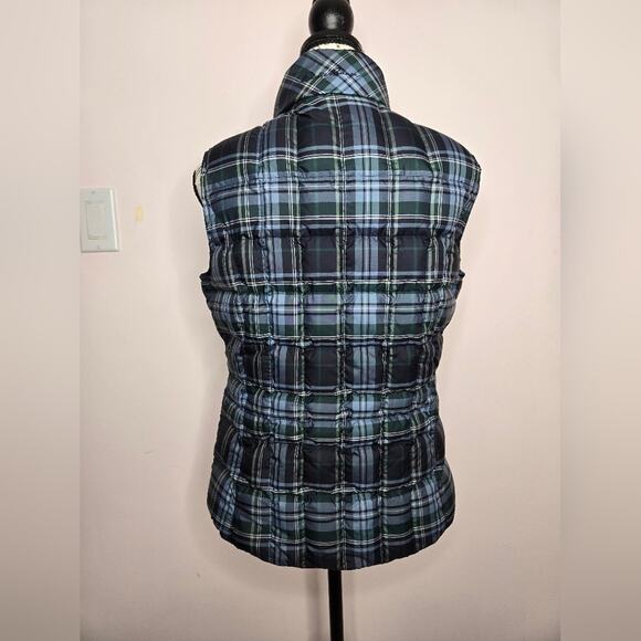 Eddie Bauer Womens Premium Goose Down Vest Blue Green Plaid Quilted Zip Small - Picture 5 of 13